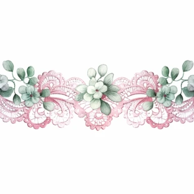watercolor vintage lace trims, pink and mint colors, high quality, clipart, white background