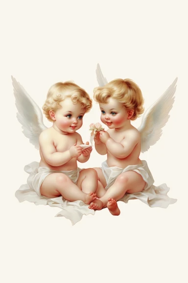 sweet cartoon cherubs doing cherub things, Clipart, white background, shadow underneath