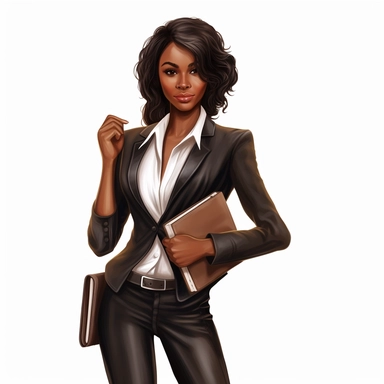 HD clipart of working african american business woman with suit holding pocketbook.