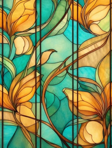 panel made of amberwood, clipart, soft, flowing lines, elegant, Art nouveau, teal and amber color scheme, Alcohol ink watercolor, no background