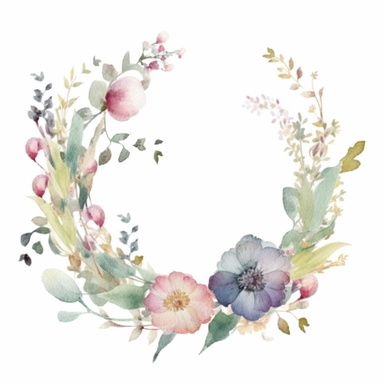 floral crest, delicate flowers, elegant, in the style of watercolor painting, etsy clipart, marriage flower clipart, white background
