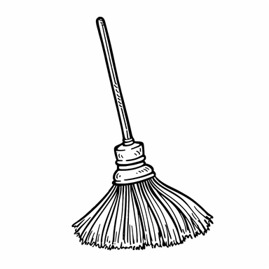 broom, white, simple, all black and white for coloring book, isolated, line art, printable outline art, digital art, clip art, only outerlines, black lines,