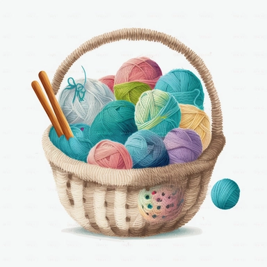 rochet Clipart PNG Watercolor Yarn Ball in Basket Sublimation white background