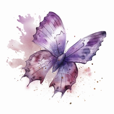 Watercolour fluttering butterfly in flight clipart, botanical sketch, no splash, purple violet, single sheet, 4k