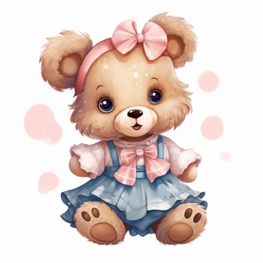 teddy bear girl cute, vector, png, clipart, 2D, poster art, white background