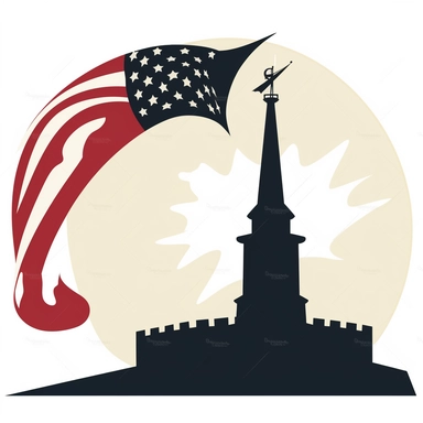 clipart image with iconic symbol, flag, and historic landmark from the American Revolution, perfect for DIY project and craft