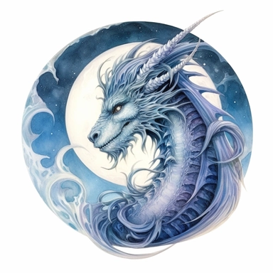 dragon of moonlight tattoo design by twilight designs, in the style of david nordahl, jean-baptiste monge, farel dalrymple, fantastical street, high resolution, imaginative characters, vibrant colors, clipart, blank white background