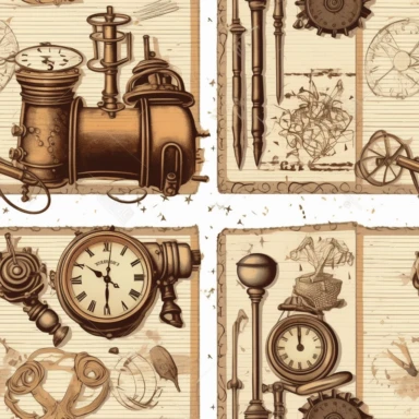 steampunk junk journal clipart, seamless pattern,
