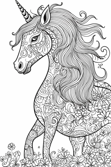 cute unicorn playing depicted in the style of clipart, white background, vector lines, in the style of a coloring book, thick, clear,lines, black and white,