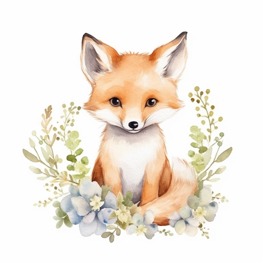 watercolor spring baby fox woodland creature on white backgroung, nursery decor, baby shower clip art, cute and whimsical design