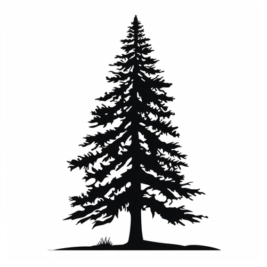 silhouette of fir tree clip art style black on plain white background clean bold lines