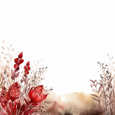 elegant, moody, soft, serene ((heavily diluted watercolor floral border)), ((abundant red winter floral field)), December wedding Clipart, dawn, with (((solid white visible background))) ar--16:9