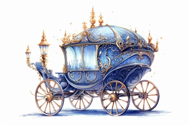 Watercolor Cinderella Carriage Clipart, On White Background, Extremely Spaced Out, 4K, Fairycore, Very Detailed, Ultra-HD, Vector Art