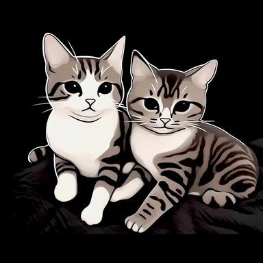 convert this image of two cats into a black and white chibi-style, very simple, clipart style, coloring book outline — s 250