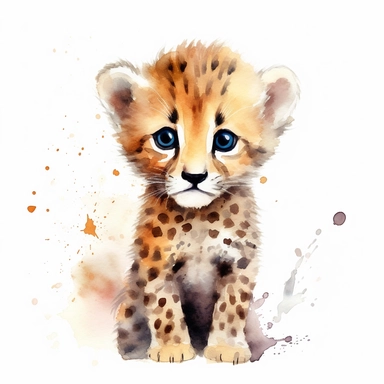 watercolor cheetah, baby cheetah, animal , clipart, 4k , cute cheetah, etsy <@1110215565999611998>