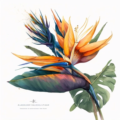 Bird of Paradise flower water color clipart