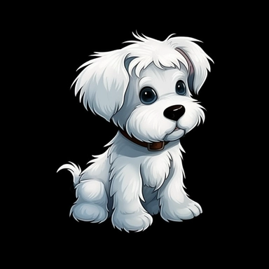 cute cartoon white dog clipart, black background,--no cut off edges
