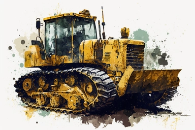 watercolor bulldozer clipart, hd, on white background, spaced out,