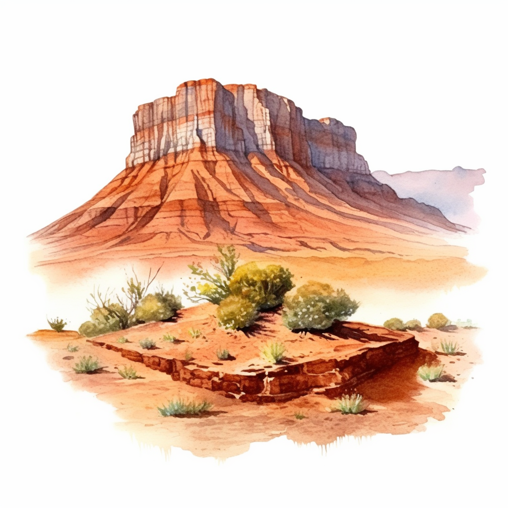 Hyperrealistic watercolor mesa and butte clipart in desert with some ...