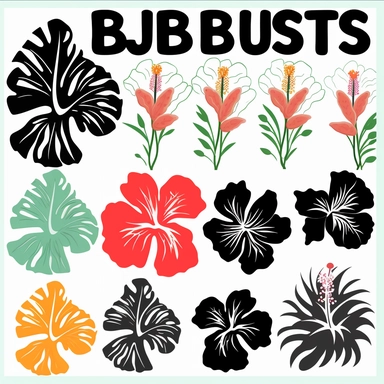 9 different Hawaii Flower clipart designs, Hibiscus Decal Hibiscus Stencil Floral Svg,Tropical Beach Summer Svg, Flower, Cricut Silhouette Cameo, Svg, Png, isolated image, displayed on a 4x3 grid, white background, mockup no shadow,