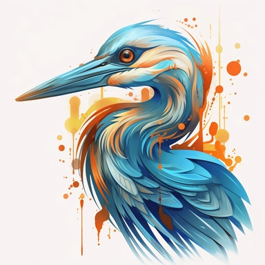 vector art, logo design, Great Blue Heron drawing, Great Blue Heron clipart, transparent background, 4k quality, flawless drawing , Alebrije, abstract, Illustrators, by Sabbas Apterus