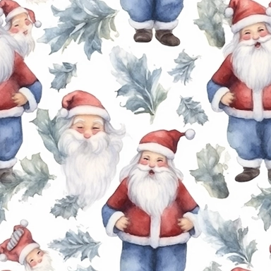 Seamless pattern, Watercolor realistic clipart, christmas santa