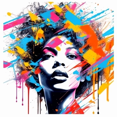 STICKER, a black and white clipart image of a black woman, urban, street art, colorful, destruction, degenerative lines, graffiti, full render, picture of beautiful black woman, spray paint,, colorful