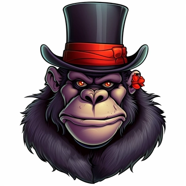 gorilla wearing a top hat, cartoon, clipart
