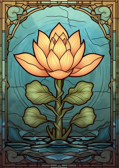 Art deco, stained glass, clipart, lotus, nature, vector, wood