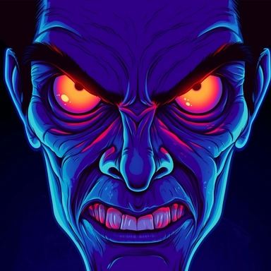 dracula, glowing eyes, clipart, Halloween, glow in the dark, neon, uhd, vivid, colorful, highly detailed
