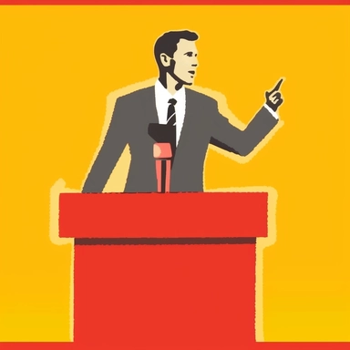 man giving a speech, man at podium, image clipart, free clip art,, in the style of light gray and light crimson, solapunk, exacting precision, letras y figuras, political, confessional, functionality emphasis, Art, Craft style, movie lighting, Yellow Solid Background, oc, Blender, C4