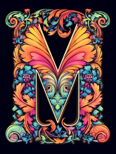 The capital letter M:in the Artistic style, clipart for nursery, vibrant colors,Vector, white background,Solid Background, Sharpness and clarity,masterpiece, trending on Artstation and Dribbble.