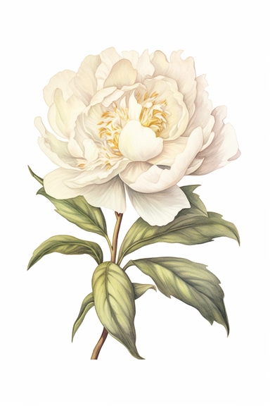 A meticulously detailed clipart drawing of an unbloomed white or cream peony, crafted using a combination of watercolor and color pencils. The drawing showcases the intricate layers of the peony bud, capturing the anticipation and beauty of its upcoming bloom. The peony is depicted on a white background, which can be effortlessly removed to create a transparent image suitable for wedding invitations. The high level of detail in the drawing allows for the peony to be easily incorporated into vari