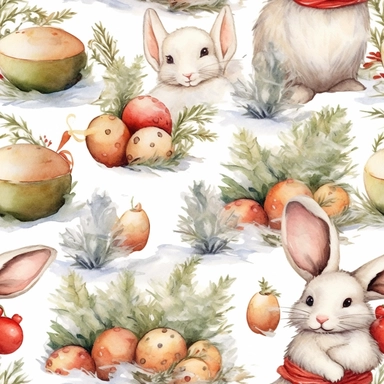 Seamless pattern, Watercolor realistic clipart, christmas bunny