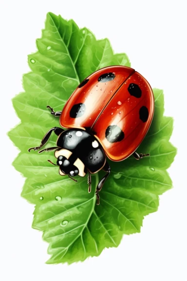 Ladybird Ladybug on green leaf Clipart, watrcolor on white background, High Quality,