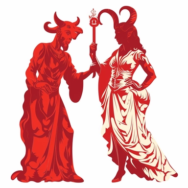 goat with the devil and a woman clip art