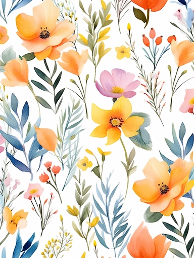 flora, flowers, Watercolor, vector, white background, clipart, Seamless patterns, repeating patterns design, flat illustration