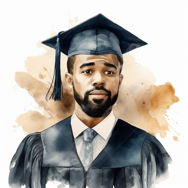 watercolor black male student with facial hair graduation clipart on a white background