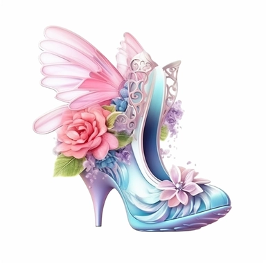 Pastel Beautiful Fairy Shoes Flower Clipart ,Cartoon,hyper realistic, intricate detail, illustration style,high solution,on the white background