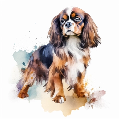 English Toy Spaniel dog, water color style, clipart, white background