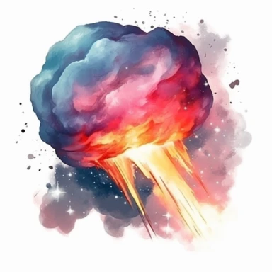 meteor in space clipart watercolor technique, 8k digital art, bright, colorful, soft lightning, white background