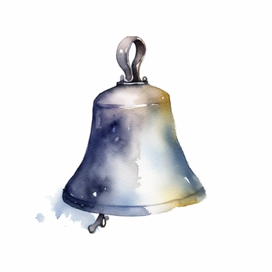 Watercolor cowbell clipart, white isolated background, space out, hd