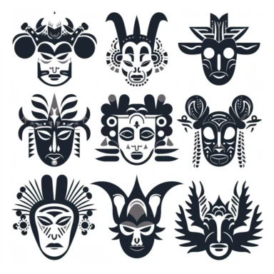 carnival masks ,simplified monochrome lineart vector outline , glyph icon style, clipart, svg cut file