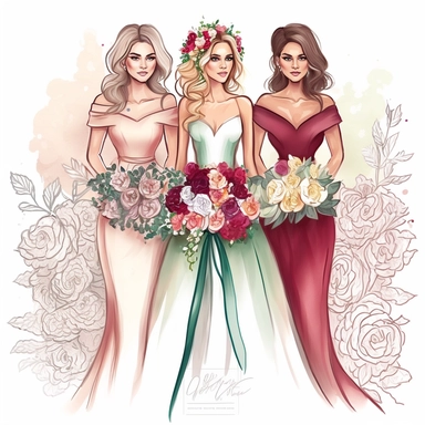 Best Friends wedding Fashion Illustration Clipart, high resoulution format,bride and bridesmaids png file