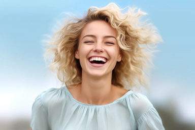 png free clipart images of a smiling woman with blonde hair, in the style of spontaneous gesture, 32k uhd, light blue and brown, advertising-inspired, close-up shots, matte photo, low resolution