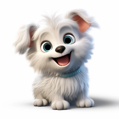 a single clipart image png graphic of a Realistic 3D cute friendly pixar style 3D animation Clipart Cute Fluffy Dog PNG Illustration