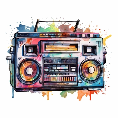 cassette machine, 90s Retro dirty style Sublimation Clipart, watercolor, isolated on white background