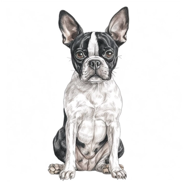 boston terrier, whole body, clipart, hand-drawn clipart, realistic, clear lines, neutral watercolor, isolated, white background,