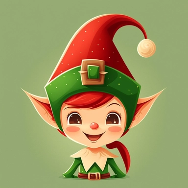 beautiful clipart of Christmas elf, happy, christmas hat, by Disney, flat design, digital art