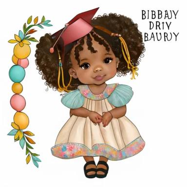 clipart, transparent background, baby girl diva, kindergarten graduation, 300dpi